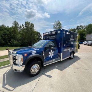Passenger-side view of the 2026 Christian Hospital NE remounted ambulance