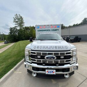 Front view of the 2026 Leavenworth County EMS AEV Traumahawk ambulance
