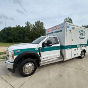 Passenger-side view of the 2026 Leavenworth County EMS AEV Traumahawk ambulance