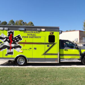 2026 Brainard Volunteer Fire & Rescue Ford Type I AEV ambulance, passenger side profile