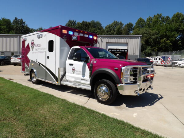 2026 Burgess Health Center Ford Type I ambulance, front passenger three quarter